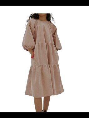 Everlane Blush Puff Sleeve Tiered Midi Sz M